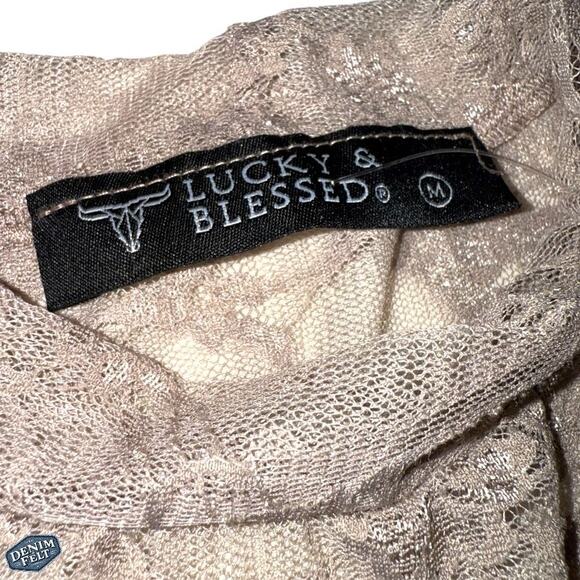 Lucky & Blessed Taupe Long Sleeve Lace Mini Dress S/M/L - Western Chic NEW - Picture 5 of 9